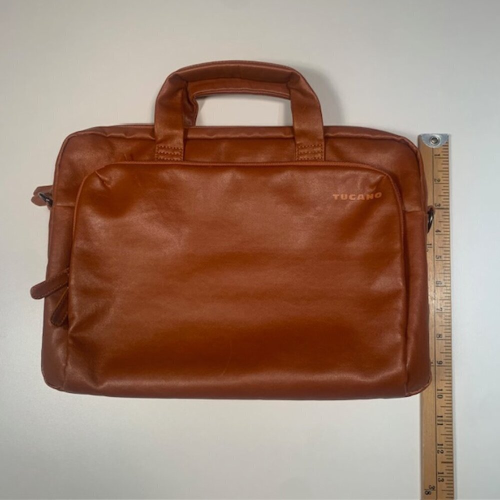 Tucano Brown Faux Leather Laptop Briefcase Top Handle Work Bag - Picture 5 of 7
